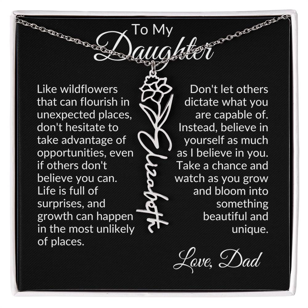 To My Daughter Birth Flower Name Necklace