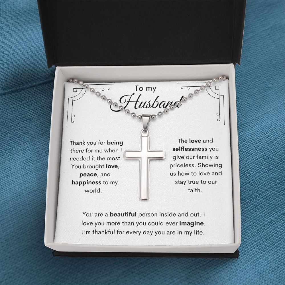 To My Husband / Stainless Cross Necklace with Ball Chain
