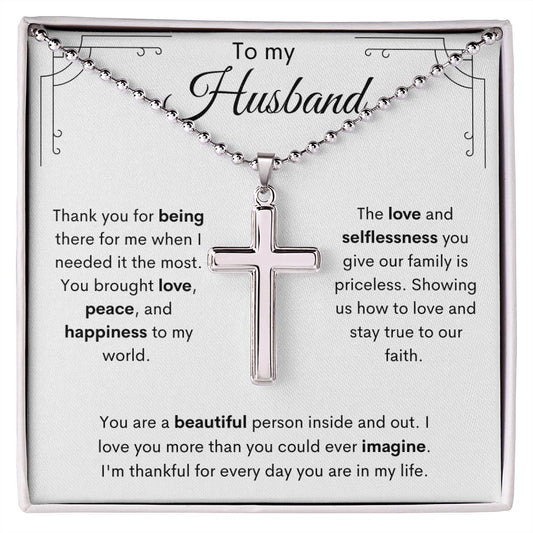 To My Husband / Stainless Cross Necklace with Ball Chain