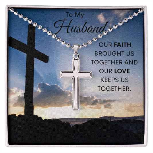 To My Husband / Artisan-crafted Stainless Cross Necklace with Ball Chain